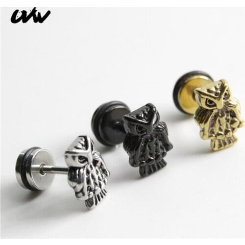 UVW470 2pc Surgical Steel Owl Animal Gothic Punk Ear Stud Earring for Women Ear Pendientes Mujer Brincos Fashion Jewelry