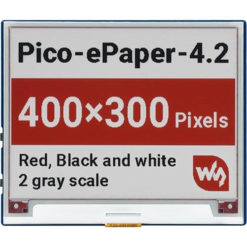 Waveshare 4.2inch E-Paper E-Ink Display Module (B) For Raspberry Pi Pico, 400×300 Pixels, Red / Black / White, SPI Interface
