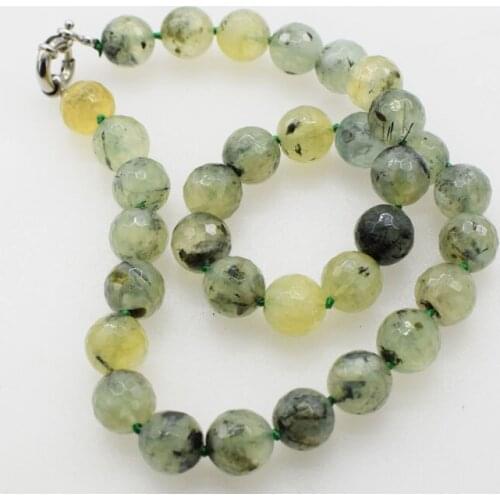 Wow!green prehnite round 12mm faceted necklace 18inch wholesale beads FPPJ for xmas gift