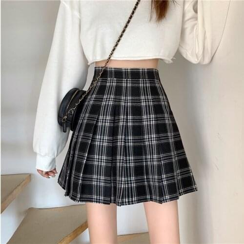 Vetement Femme 2021 Saia Plissada Plaid All-Match Short Skirt Sukienka Vintage High Waist Women Clothing Rok Ropa Mujer A231