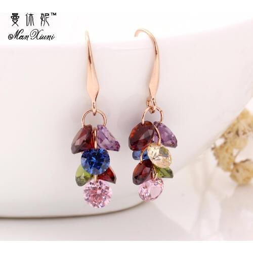 Multicolor Crystal Grape Women Gold Color Dangle Pretty Natural Stone Cubic Zirconia Drop Dangle Earrings For Women EH1075