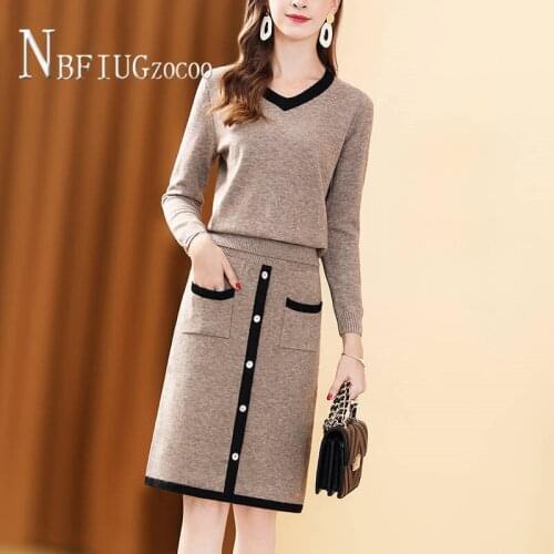 2020 New Autumn Winter Temperament Women Sets Sweater And Knitting Skirt Female Sets