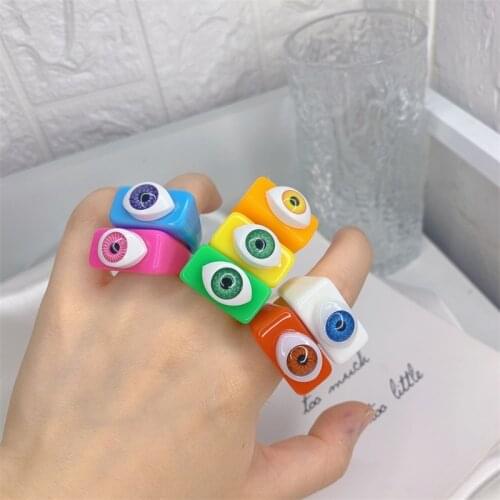 Aesthetic Gothic Vintage Evils Eye Rings for Women Y2k Jewelry 90s Harajuku Multicolo Candy Korea Acrylic Statement Funny Rings