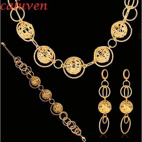 Gold Color Ball Jewelry Sets Ethiopian Necklace/Earring for Women/Girls Small Beaded Arab/African Jewelry Wedding Gifts CE103
