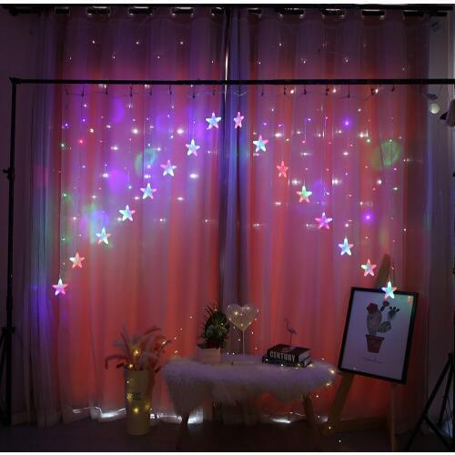2.5M 138leds Pentagram Star Curtain String Light Garland AC220V Wedding Birthday Christmas Lighting Indoor Decoration Light