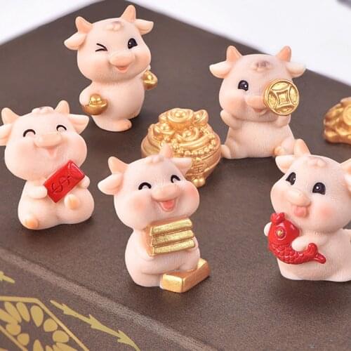 2021 New Year Fortune Golden Bull Ornaments Micro Landscape Desktop Decor Fairy Garden Figurines Doll Car Accessories Home Decor