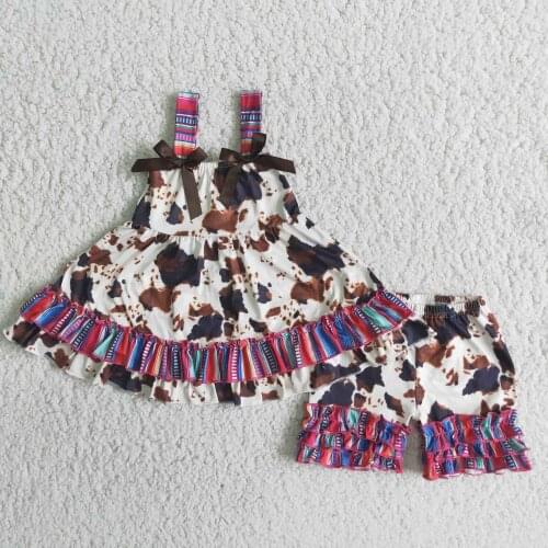 2021 New Style Girls sets summer clothes short Cows print baby girl clothes 2 pcs ruffle Shorts pants short sets