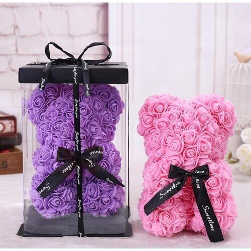 25*16 Cm Diy Teddy Rose Bear with Box Artificial PE Flower Valentines Day for Girlfriend Women Wife Christmas Party Gift
