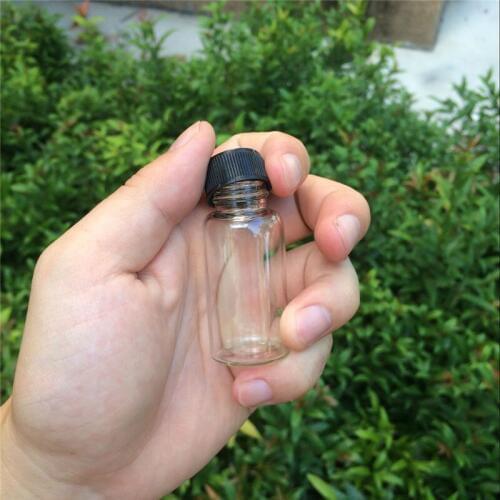 27*50*14mm 15ml Glass Bottles With Plastic Lid Transparent Empty Glass Gift Bottles Jars Black Cap 50pcs/lot