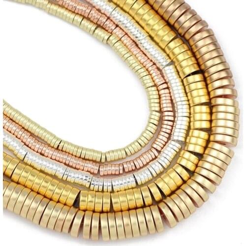 Matte Rose Gold Silvers Flat Round COINS Hematite Natural Stone Spacers Loose Beads For Jewelry Making Diy Bracelets 3/4/6/8mm