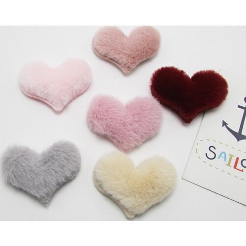 30pcs/lot 5*4cm plush Heart Shape Padded appliques for headwear decoration handmade hair accessories