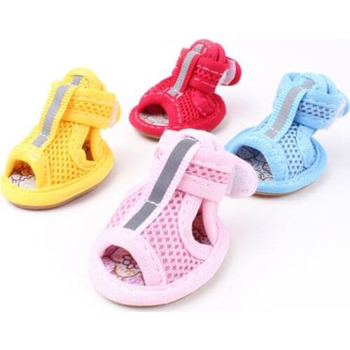 4pcs/set Cute Summer Dog Accessories Pet Breathable Mesh Shoes for Small Big Dogs Cats Chihuahua Puppy Boots Anti-Slip Sandals