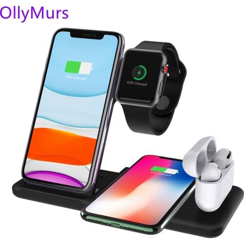 4in1 15W Fast Wireless Charger Stand for iPhone 8 X XR Xs 11 Pro Max Qi Wireless Charging for Apple Watch 5 4 3 Airpods Pro 2/1