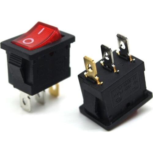 5PCS KCD1 ON-OFF 3 Pin Boat Car Rocker Switch 15*21 21*15mm 6A/250V 10A/125V AC Red Light Siwtches Selling ON/OFF switch red