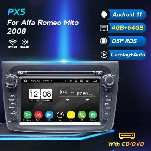 Octa-Core Ram 4+64G Android 11 CarPlay Auto DSP Car DVD Player For Alfa Romeo Mito GPS DSP 4G Wifi Multimedia Radio Tap Recorder