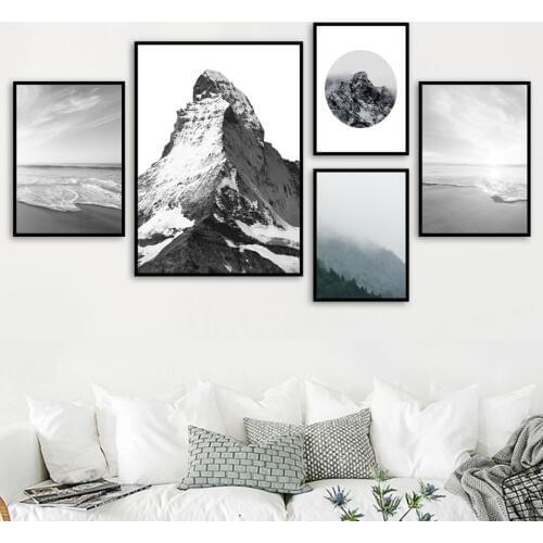 Black White Ice Miuntain Sea Wave Forest Wall Art Canvas Painting Nordic Posters And Prints Wall Pictures For Living Room Decor
