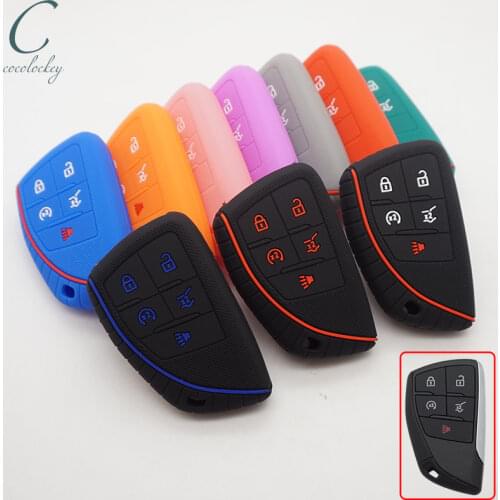 Cocolockey Silicone Car Key Remote Cover Case Fob for Chevrolet Corvette Suburban Tahoe for Cadillac CT4 CT5 Remote Key 5 Button