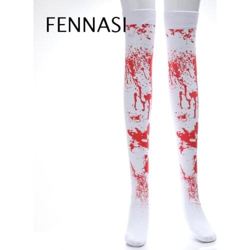 FENNASI Halloween Masquerade Women Stockings Carnival Party Prop White Stockings Zombie Bloody Nurse Cosplay Stockings