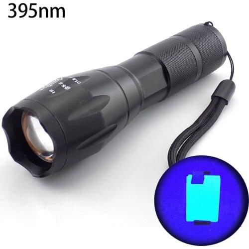 High power 365nm UV Led Flashilight zoom Fluorescent Blacklight Ultraviolet 18650 flash Lamp light Torches for detection