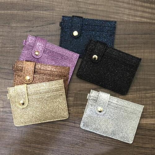KANDRA New Women Fashion Glitter Leather Hasp ID Credit Card Holder Coin Purse Business Card Bags Multi Slot Slim Card Case