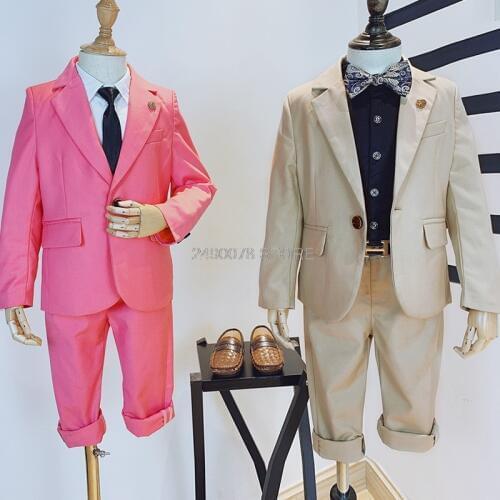 Flower Boys Summer Wedding Suit School Kids Formal Jacket Pants 2Pcs Tuxedos Children Party Performance Dress Host Dance Costume