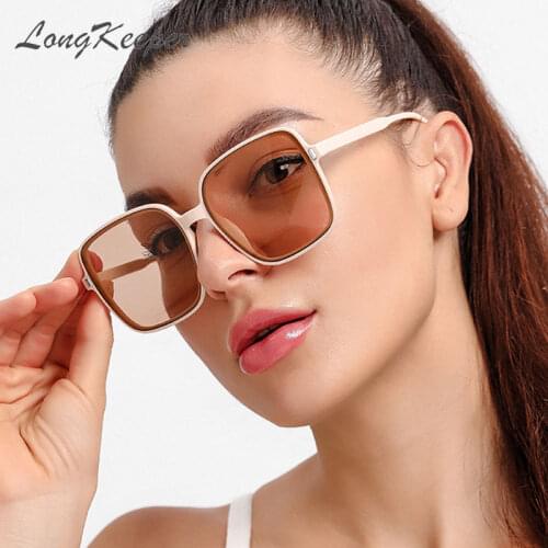 LongKeeper Oversized Square Sunglasses Women Big Frame Vintage Rivet Sun Glasses Female Fashion UV400 Gafas De Sol Mujer