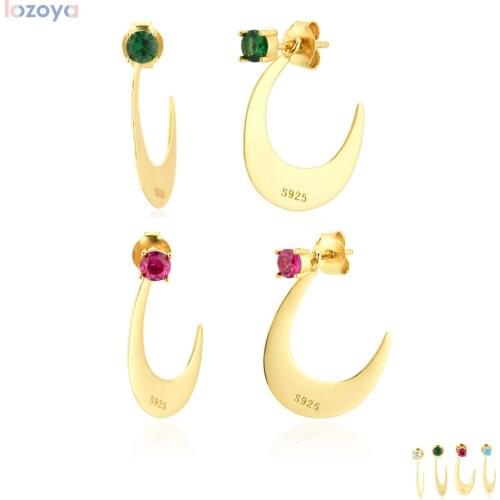 Lozoya 100% 925 Sterling Rock Punk Silver Gold Green Rose Red Zircon Circle Fashion Jewelry Piercing 2020 Jewelry Party