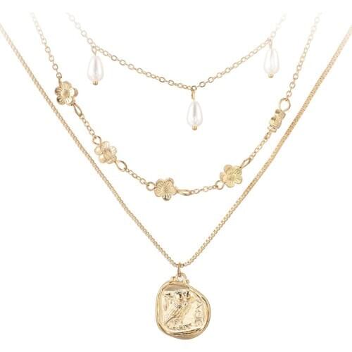 Fashion Multi Layered Necklace Women Flower Pearl Necklace Female Jewelry Gold Color Party Birthday Gift