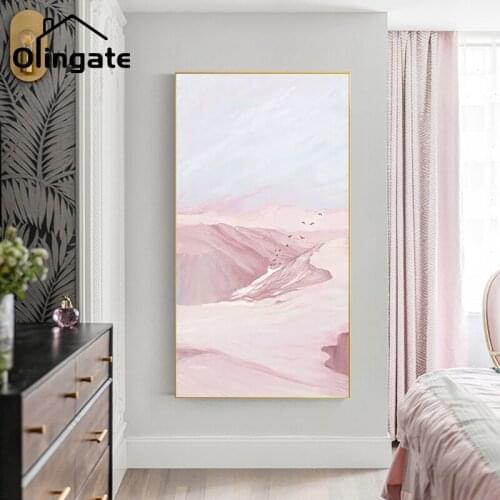 Pink Green Mountain Bird Forest Wall Art Nordic Abstract Art Landscape Canvas Poster One Piece Canvas Painting Home Room Decor