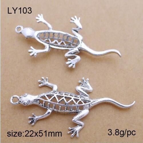 High Quality 25 Pieces/Lot 22x51mm Antique Silver Plated Gecko Alloy Charm For Jewelry Making