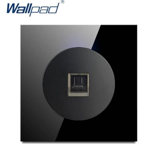 Wallpad White Crystal Glass Panel, One Gang DATA Computer Ethernet RJ45 CAT6 Socket / Outlet , Without Plug adapter RJ45 Black