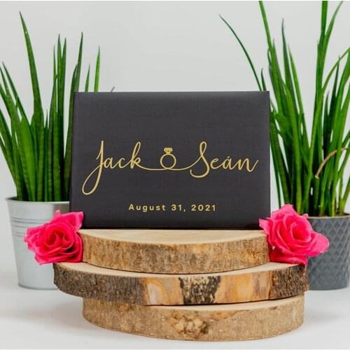 Personalized Rustic Wedding Guest Book, Elegant Wedding Ring Design, Horizontal Guest Book , cutom honeymooning Guest Books