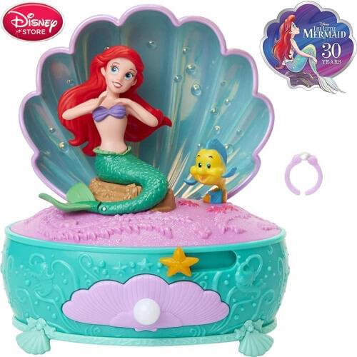 Genuine Disney 30th Anniversary The Little Mermaid Princess Pearl Jewelry Box Have Music Frozen Figures Kids Girls Gift