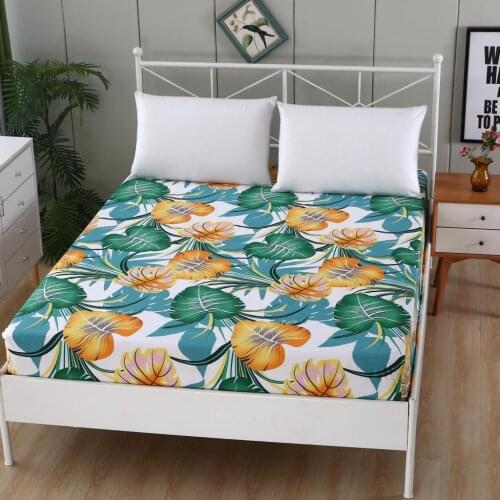 1pc 100% Cotton Printing Cartoon Plant Plaid Fitted Sheet Mattress Cover Four Corners With Elastic Band Bed Sheet