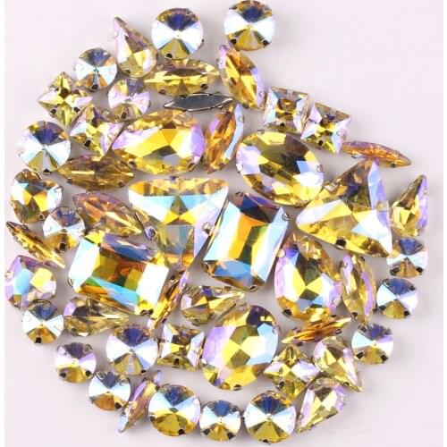Silver claw setting 50pcs/bag 11 shapes mix Jonquil AB glass crystal sewing rhinestone wedding dress shoes bags diy trim