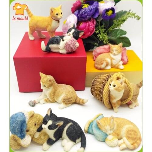 Handmade Plaster DIY Molds 3D Kitten Moulds Aromatherapy Candle Silicone Mould Naughty Cat