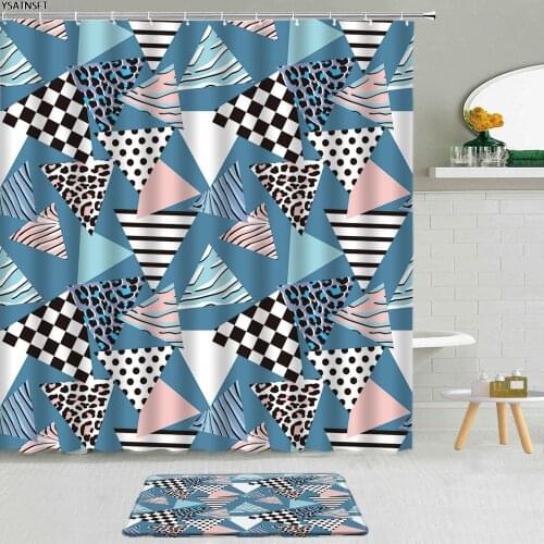 2Pcs Modern Geometric Pattern Shower Curtain Simple Black White Stripes Non-Slip Bath Mat Bathroom Cloth Curtains Set Washable
