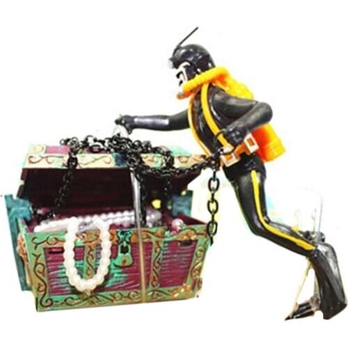 Treasure Chest & Diver Aerating Action Aquarium Ornament Fish Tank Decoration For Landscaping Of Aquarium Fish Tank