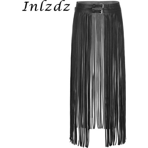 Women Ladies Music Festival Skirt Belt Leather Adjustable Double Buckles Gothic Punk Waistband Long Fringe Tassel Skirt Belt
