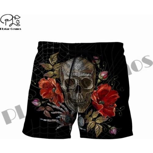PLstar Cosmos Newfashion Skull Flower Gothic Art Summer Beach Breathable 3DPrint Casual Unisex Casual Shorts Streetwear Style-2