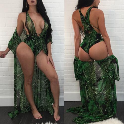 2018 2Pcs Swimwear Set Summer Women Swimsuit +Cover Up Bathing Suit Sexy Deep V Swimwear Beach Dress Bathing Suit Beachwear