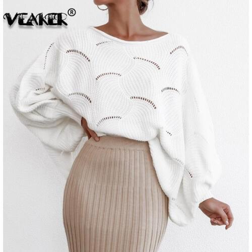 2020 New Fashion Hollow Out Women Winter 2019 Casual Oversize Knit Sexy Tops Female Chic Autumn Jumpers Pullover Knitted Sweater