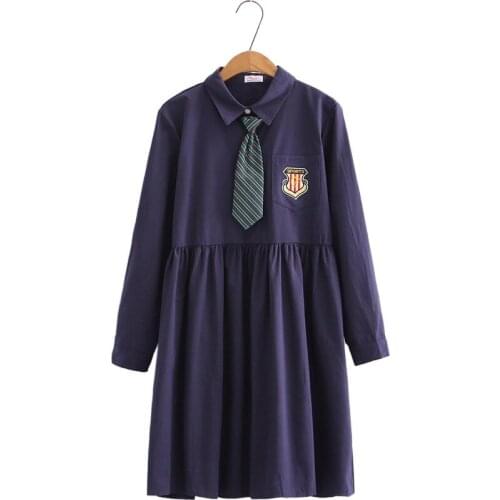 Women Dresses Cartoon Embroidery Tie Casual Cotton Dress 2020 Autumn Korean Long Sleeve Turndown Collar Ladies Straight Dresses