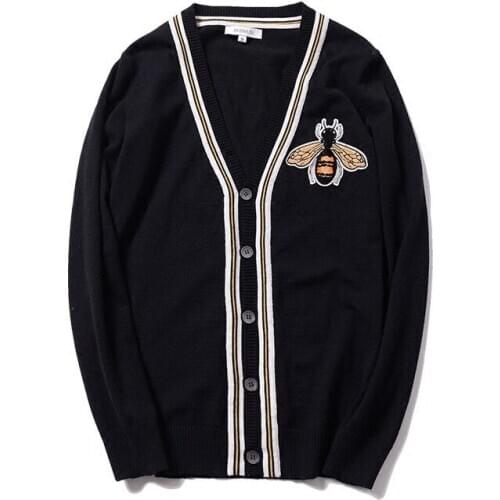 Winter New Man luxury gentleman embroidery Bees Knit Casual Sweaters Cardigans Asian Plug Size High quality Drake #E197