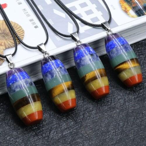 1PCS 19*42mm Chakra Bucket Beads Pendant Natural Stone Healing Energy Necklace Charms Jewelry Meditation Amulet Drop Shipping