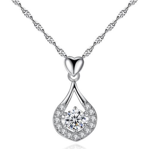 1 piece hanging heart shape water drop box chain pendant necklace setting cubic zirconia silver color necklace for mothers Day