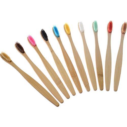 10Pcs Flat Bamboo toothbrush Eco Friendly wooden Tooth Brush Soft bristle Tip Charcoal adults oral care toothbrush Bristles