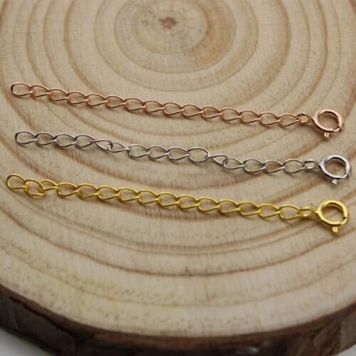 100% 925 Sterling Silver Extended Extension Chains 3cm 5cm 8cm Connector Link Chain With Spring Lobster Clasp DIY Jewelry Making