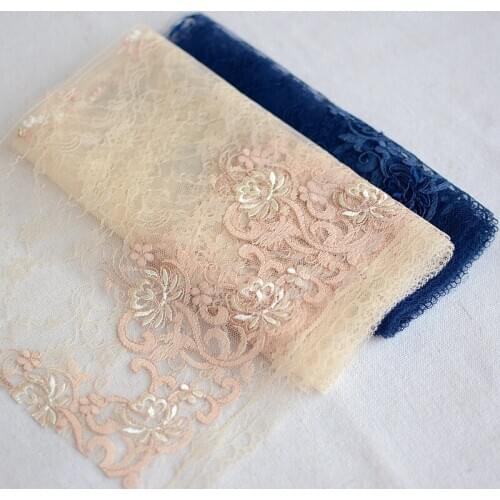 2meters/Lot skin / dark blue polyester rayon thread embroidery lace fabric lace trimming accessories X063