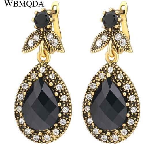 2018 Fashion Vintage Jewelry Crystal Earrings For Women Color Gold Water Droplets Pendant Black Earrings Engagement Gift India